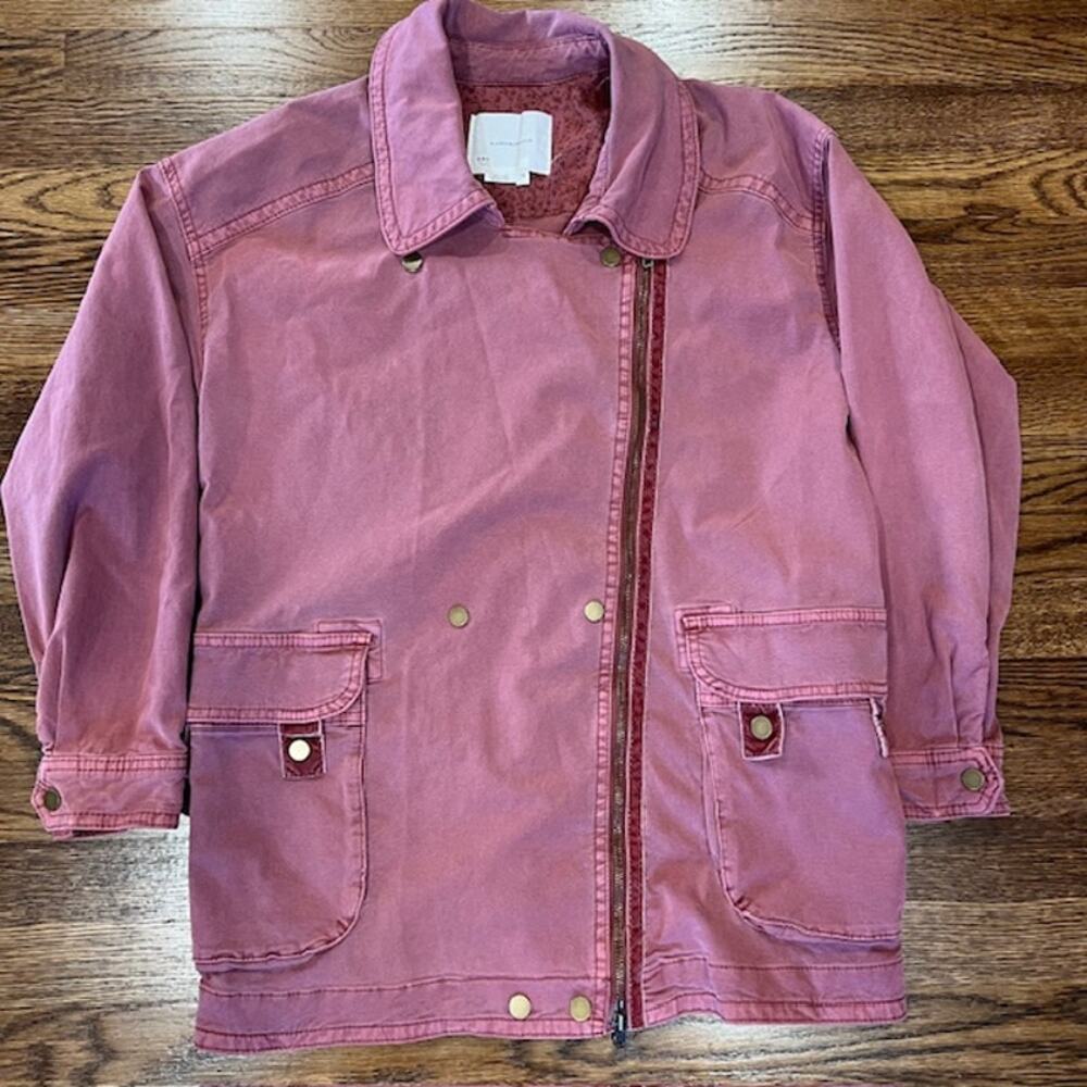 Anthropologie Letty Relaxed Moto Parka Jacket Womens XS Utility Pink Zip Cottage